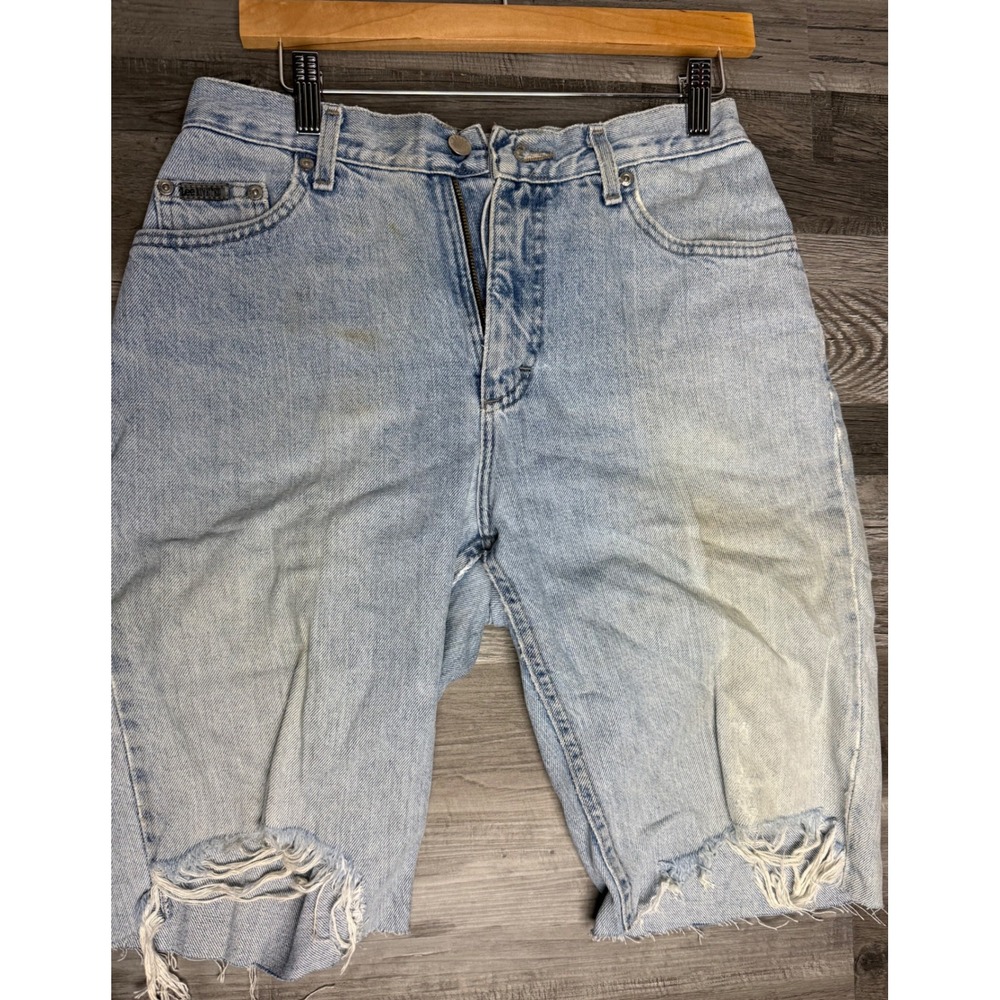 Vintage Lee Denim Shorts Light Wash Distressed Cut Off Frayed Hem Mens 28 - Picture 1 of 4
